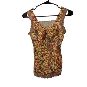 Multicolored leopard print sheer‎ lace cami top lace trim y2k fairy boho indie